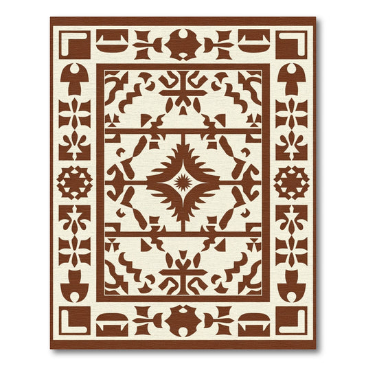 Brown and Cream Geometric Folk Rug