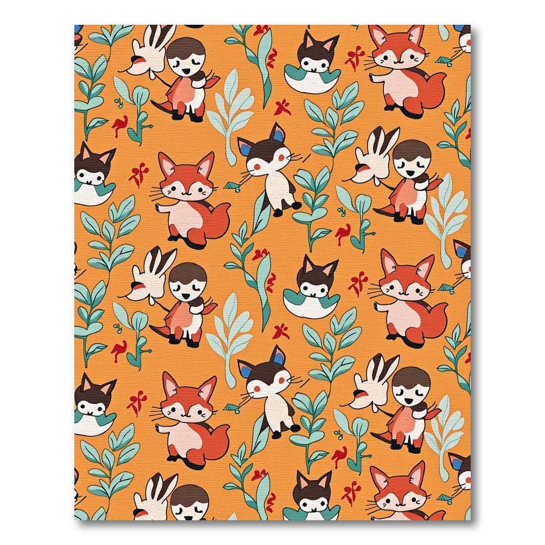 Cute Orange Woodland Animals Garden Rug