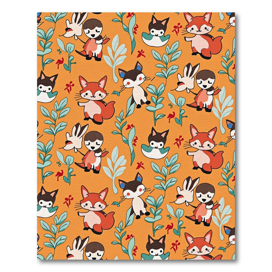 Cute Orange Woodland Animals Garden Rug