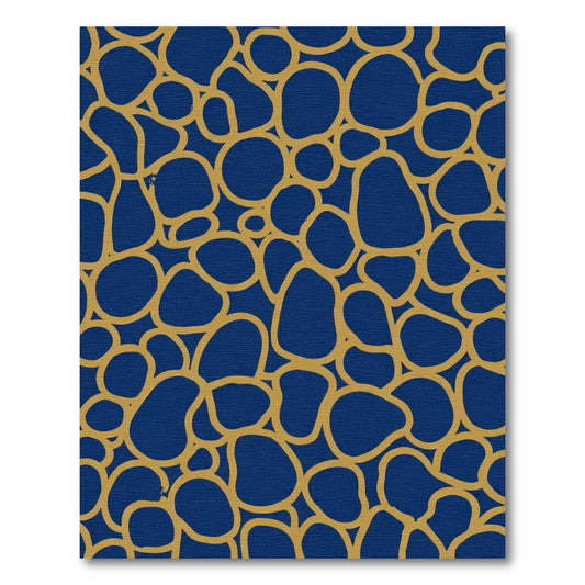Deep Blue Gold Organic Shapes Rug