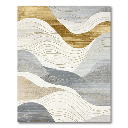 Gold Gray Wavy Abstract Rug