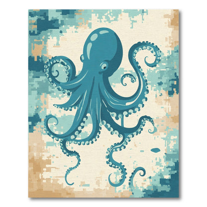 Teal Octopus Abstract Pixel Rug
