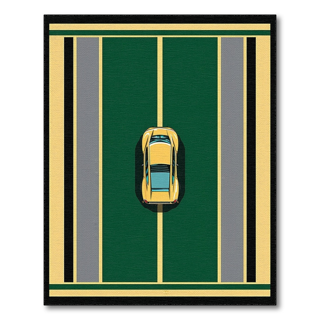 Yellow Car Green Geometric Area Rug