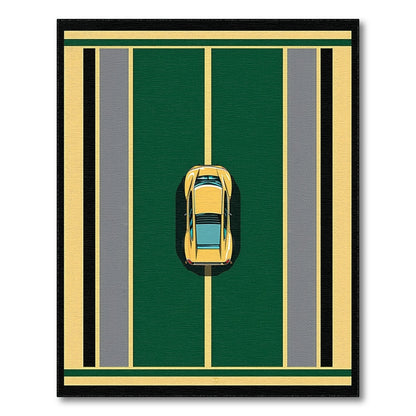 Yellow Car Green Geometric Area Rug