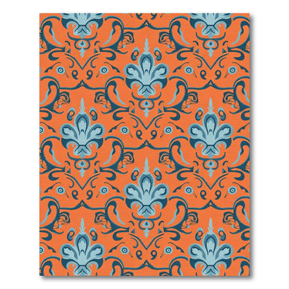 Orange And Teal Floral Damask Rug
