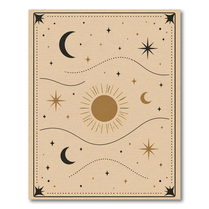 Boho Celestial Beige Area Rug with Sun and Moons