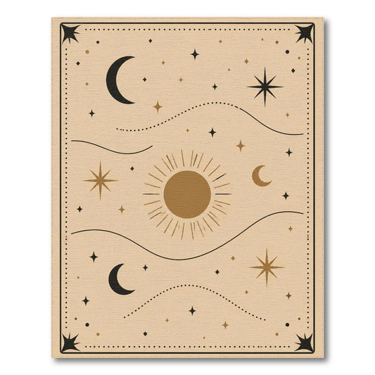 Boho Celestial Beige Area Rug with Sun and Moons