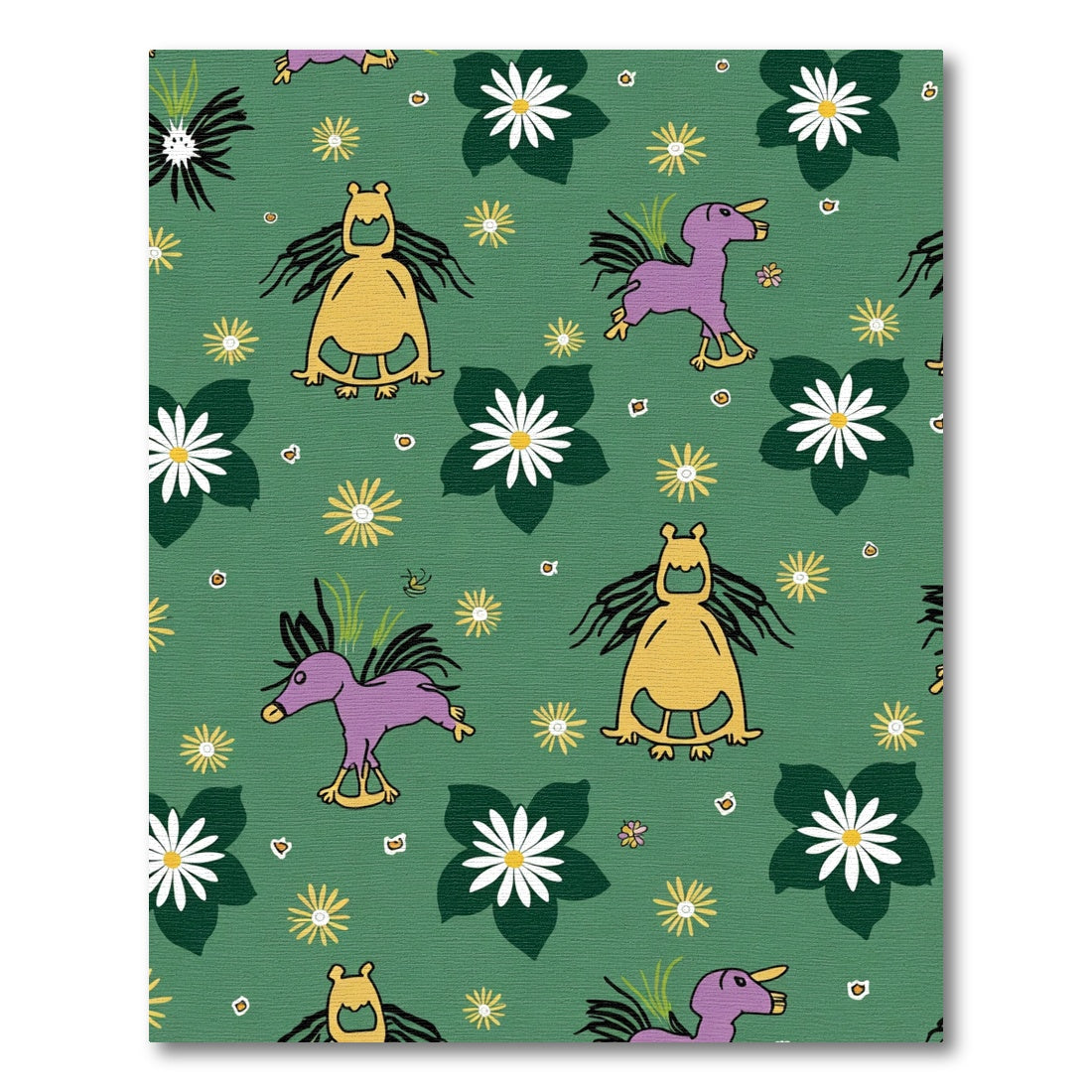 Whimsical Purple Yellow Creatures Flowers Rug