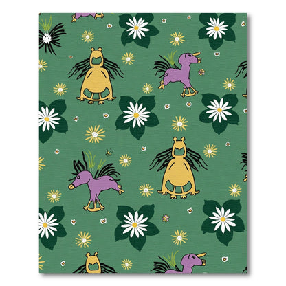 Whimsical Purple Yellow Creatures Flowers Rug