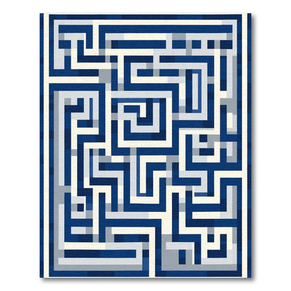 Navy Blue Geometric Maze Rug