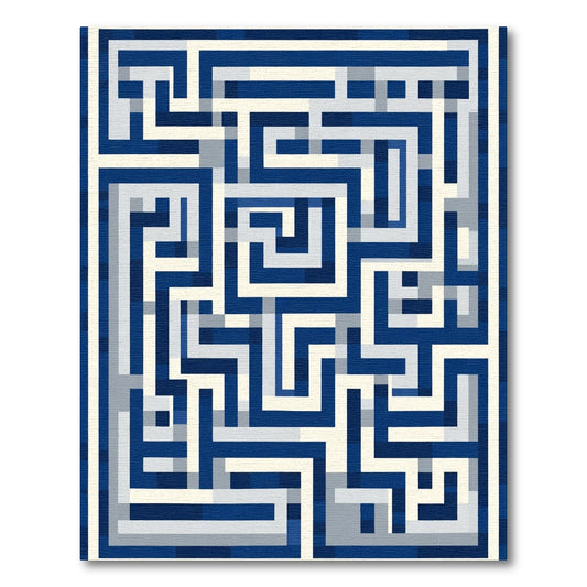 Navy Blue Geometric Maze Rug