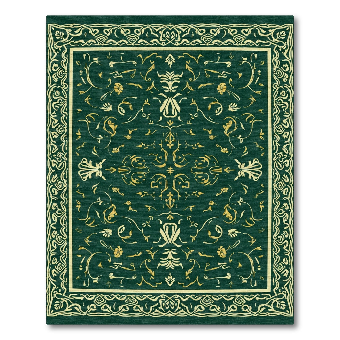 Elegant Green Floral Vine Medallion Rug