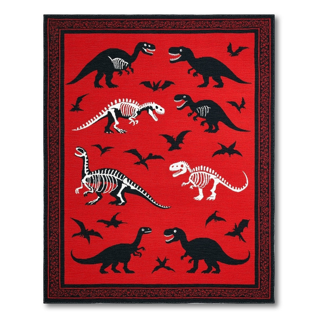 Red Dinosaur Skeleton Kids Area Rug