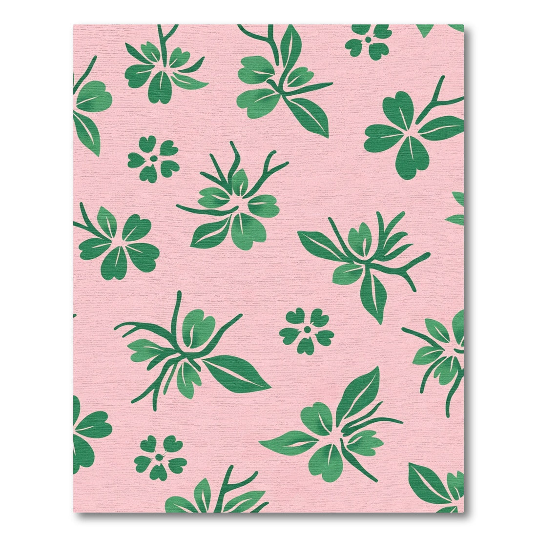 Whimsical Green Clover Floral Pink Rug
