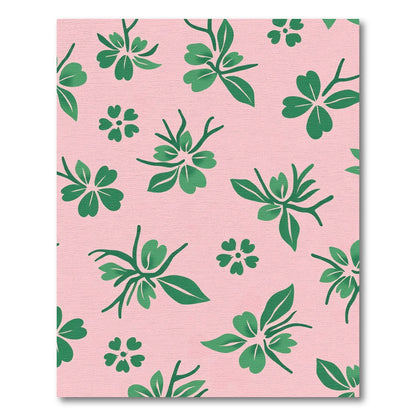 Whimsical Green Clover Floral Pink Rug