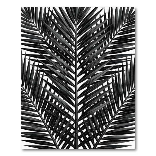 Elegant Black Palm Frond Pattern Rug