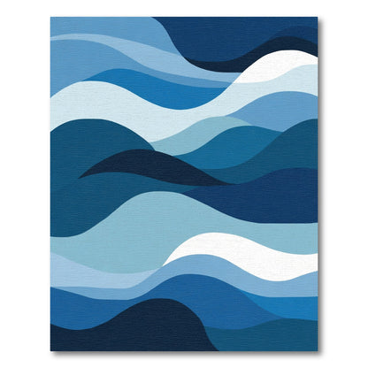 Abstract Deep Blue Wavy Layers Rug