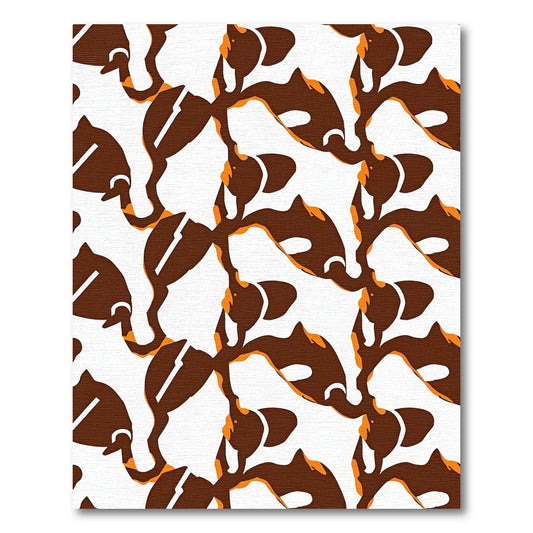 Brown White Orange Fish Swirl Rug