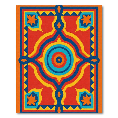 Bold Red Teal Geometric Medallion Rug