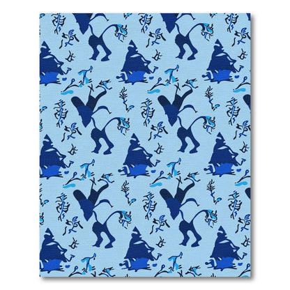 Dancing Figures Blue Abstract Rug