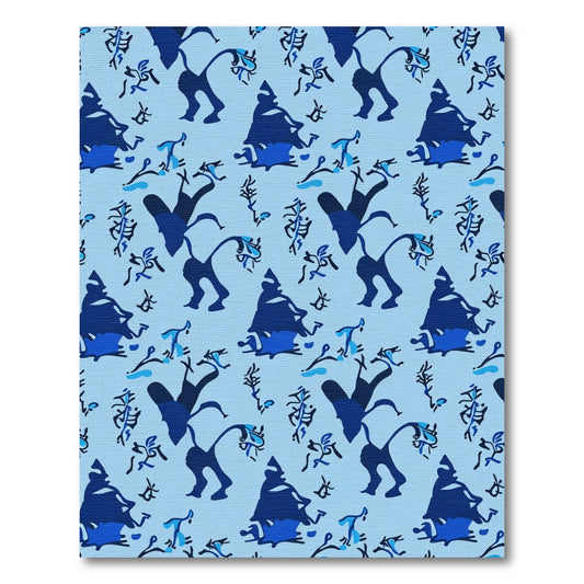 Dancing Figures Blue Abstract Rug