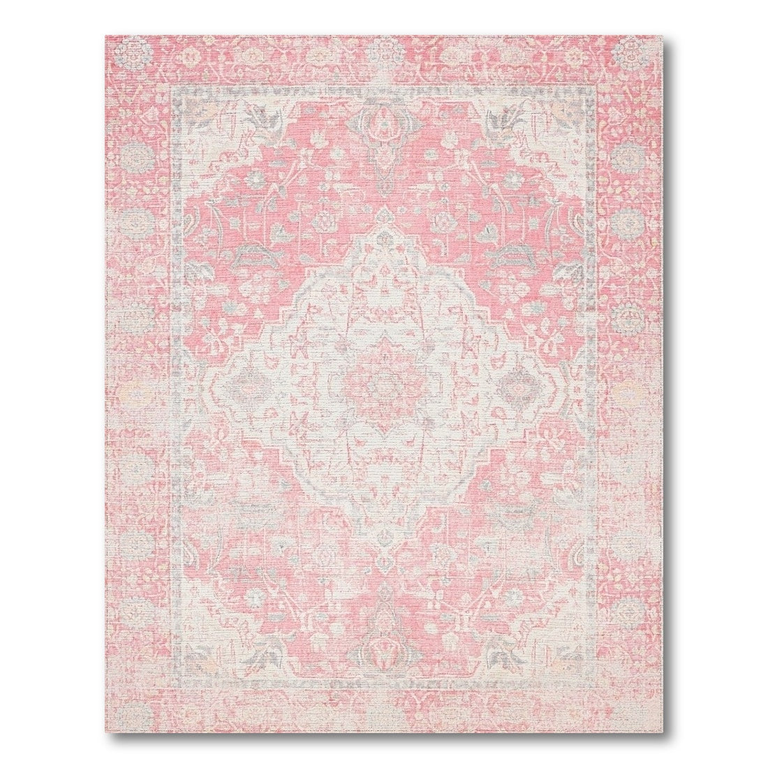 Pink Distressed Vintage Floral Distressed Vintage Area Rug