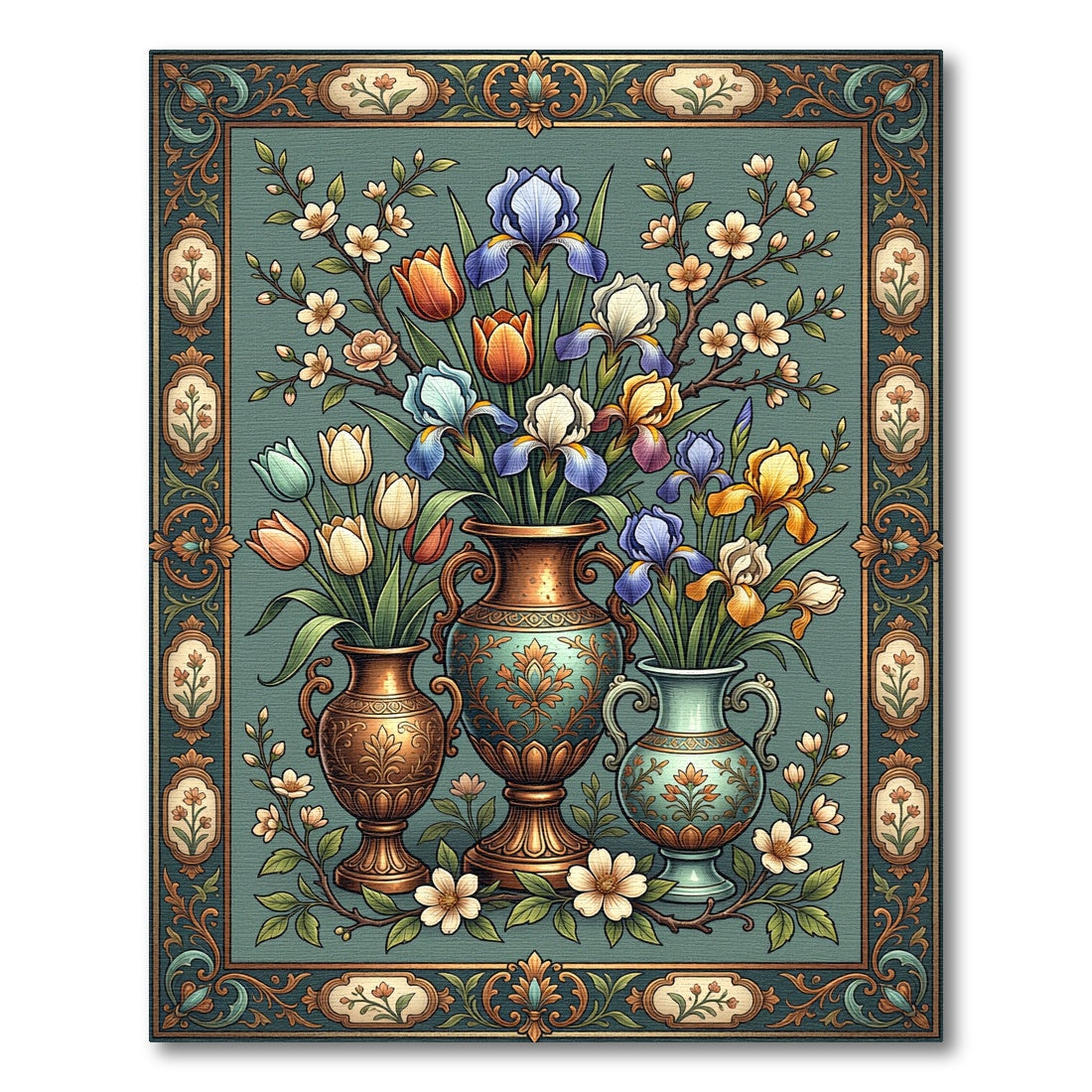 Ornate Floral Still Life Vase Arrangement Rug
