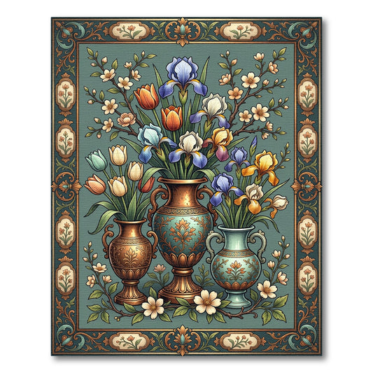 Ornate Floral Still Life Vase Arrangement Rug