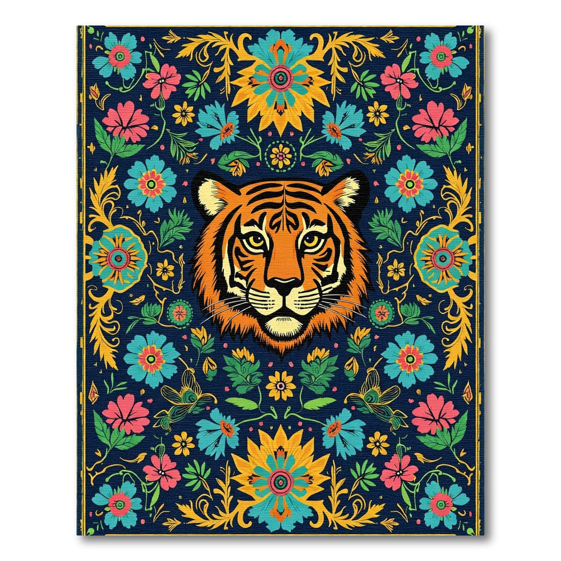 Vibrant Blue Tiger Floral Tapestry Rug