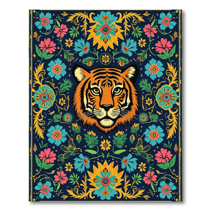 Vibrant Blue Tiger Floral Tapestry Rug