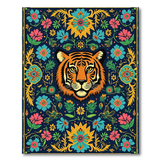 Vibrant Blue Tiger Floral Tapestry Rug