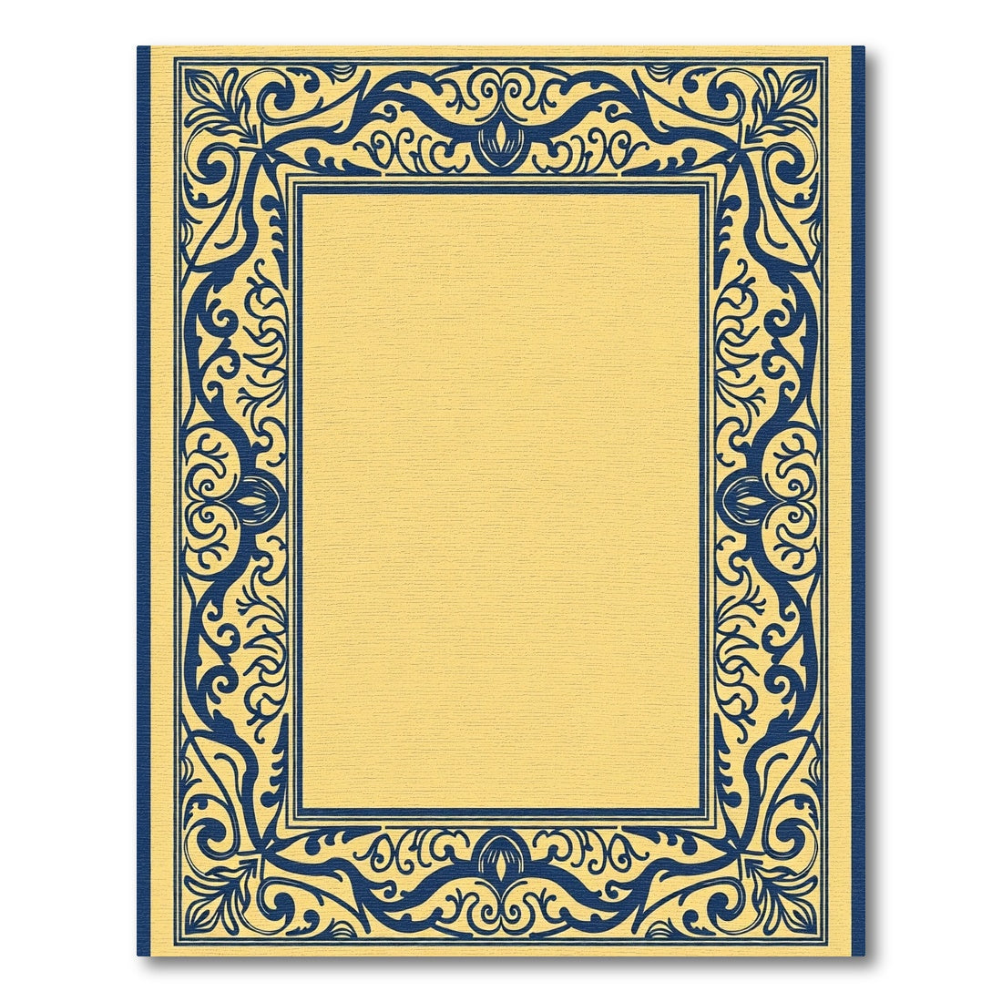 Classic Navy Floral Inset Frame Rug