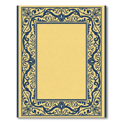 Classic Navy Floral Inset Frame Rug