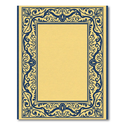 Classic Navy Floral Inset Frame Rug