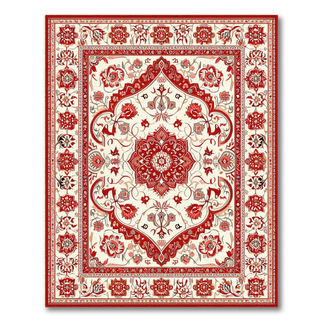 Red Persian Floral Medallion Area Rug