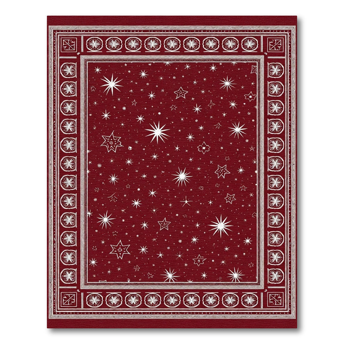Crimson Starry Night Medallion Border Rug