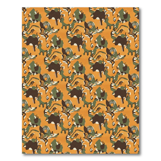 Orange Brown Green Abstract Camouflage Rug