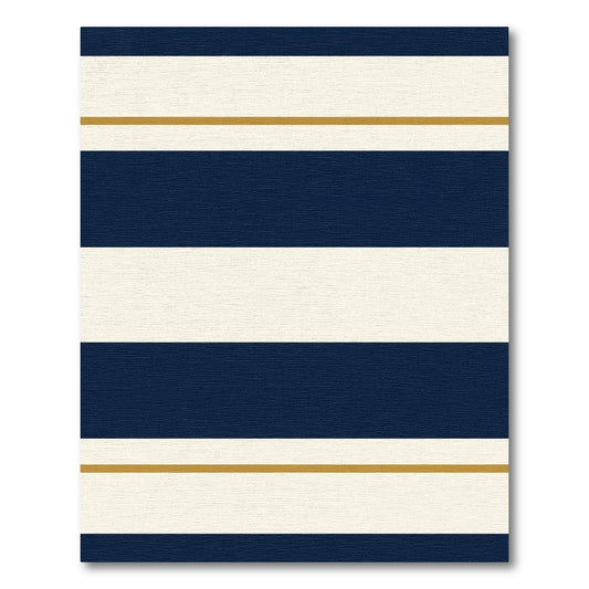 Navy Cream Gold Thin Stripe Rug