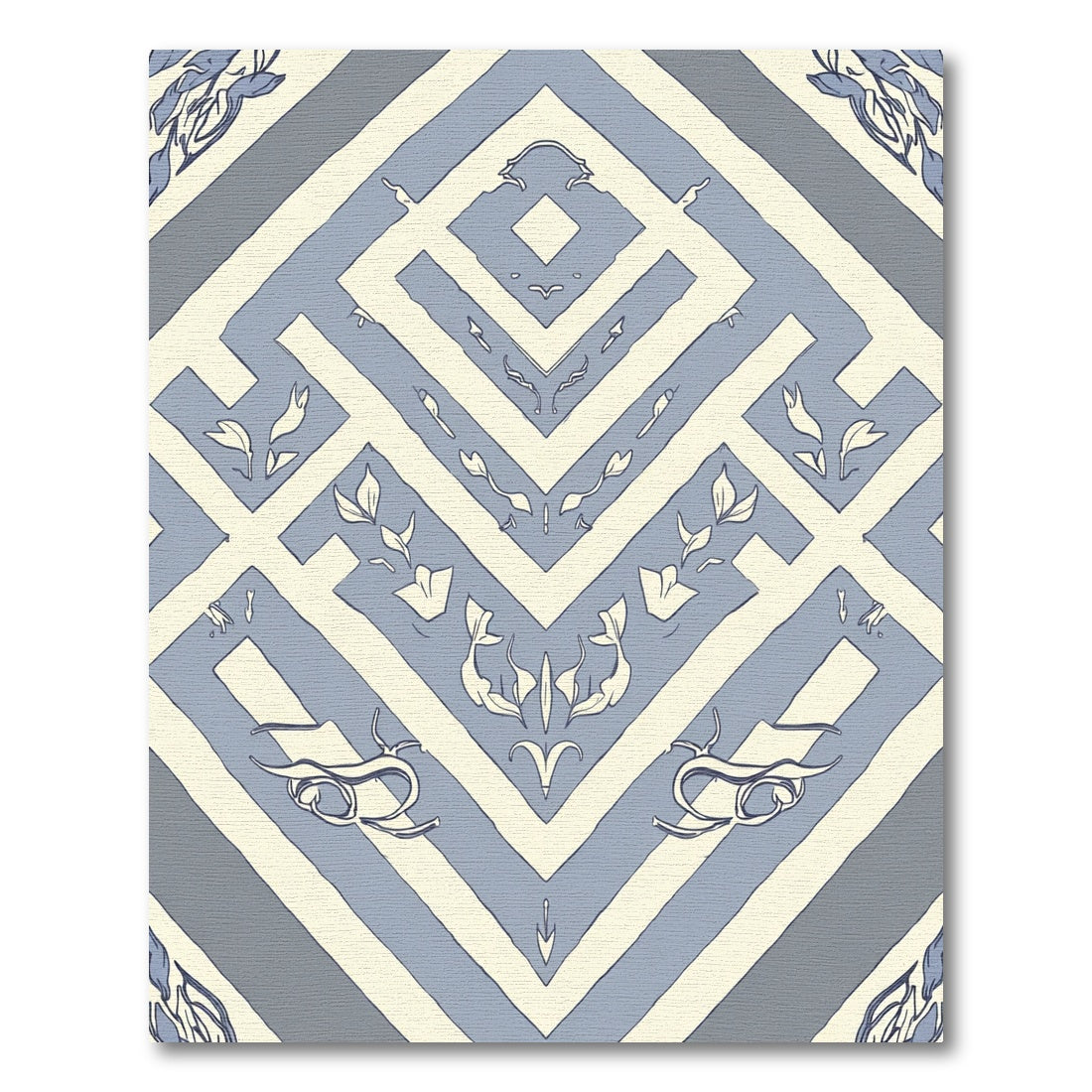 Pale Blue Cream Geometric Maze Rug