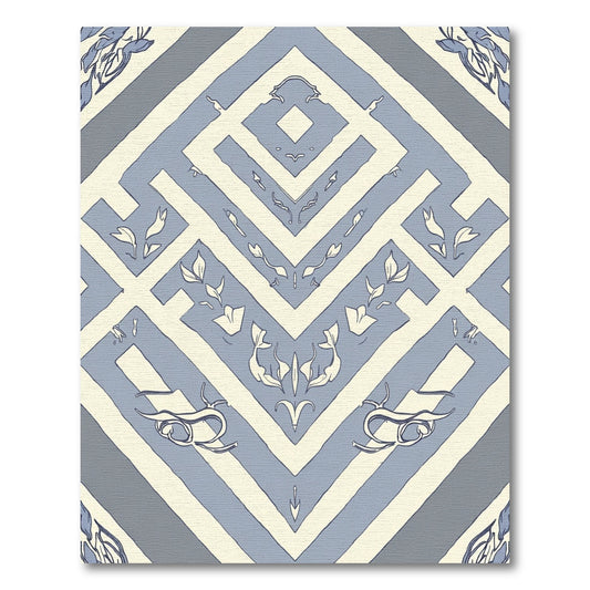 Pale Blue Cream Geometric Maze Rug