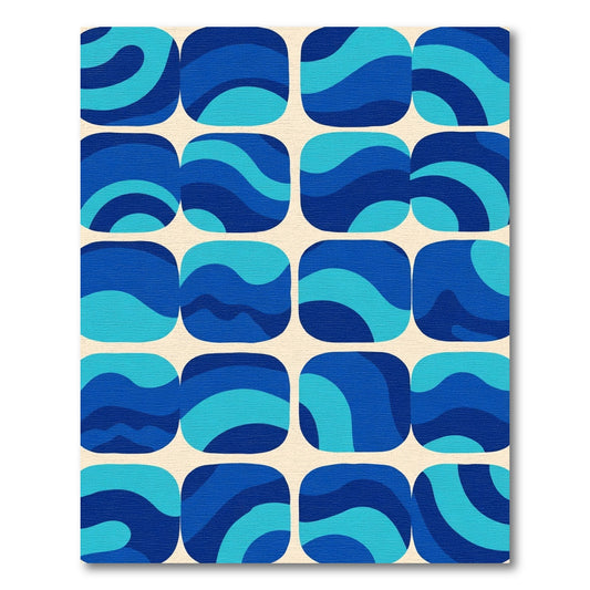 Retro Blue Wave Squared Composition Rug