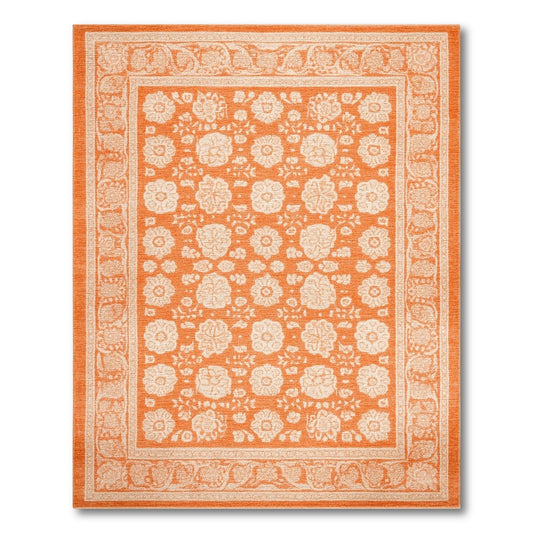 Orange Floral Vintage Area Rug