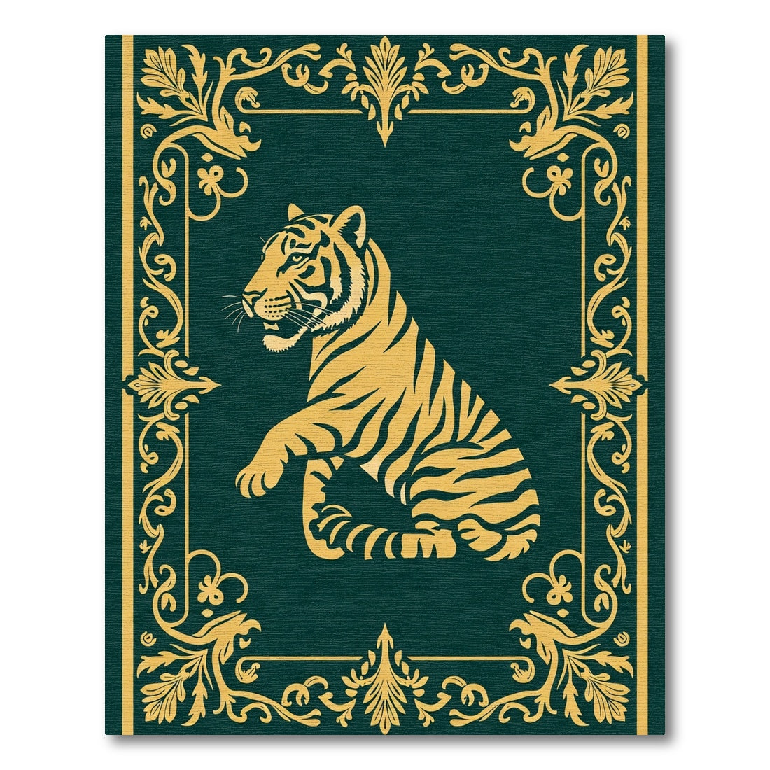 Gold Tiger Regal Scrollwork Emerald Rug