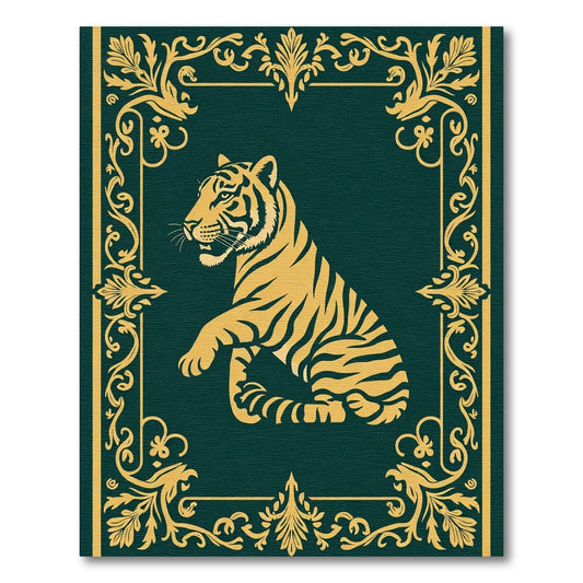 Gold Tiger Regal Scrollwork Emerald Rug