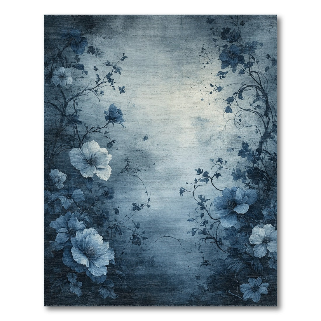 Blue Floral Distressed Vintage Area Rug
