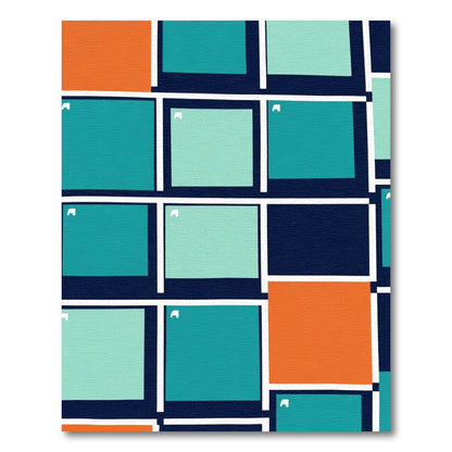 Orange Teal Blue Geometric Blocks Rug