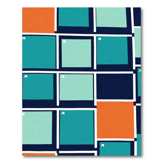 Orange Teal Blue Geometric Blocks Rug