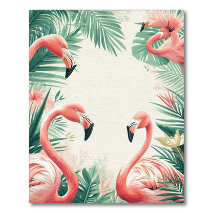 Flamingo Coastal Beach Pink Flamingo Palm Leaf Area Rug