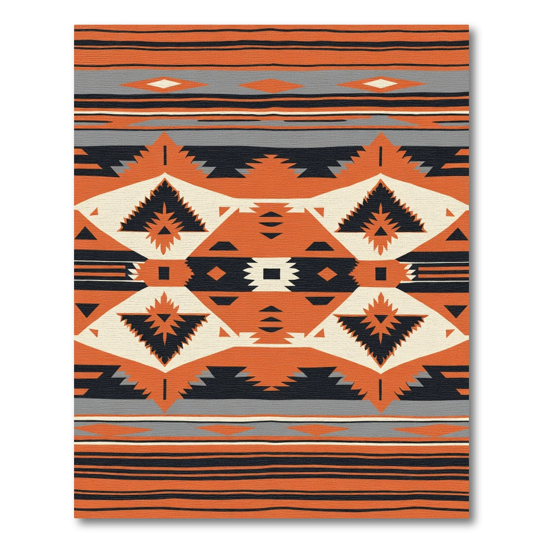 Geometric Orange Black Cream Navajo Rug