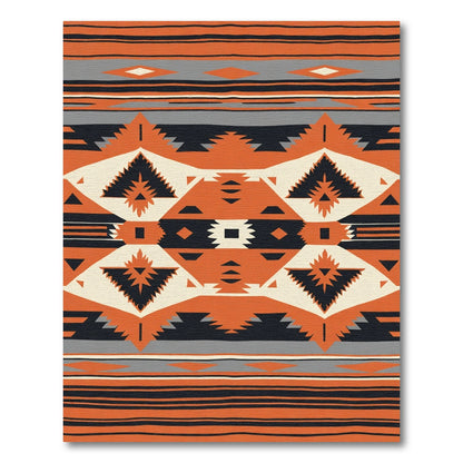 Geometric Orange Black Cream Navajo Rug